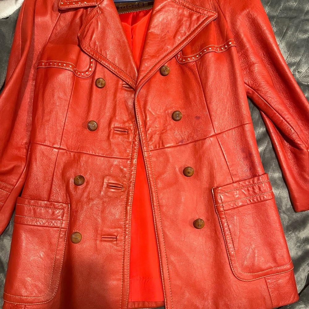 Orange Leather Double-Breasted Women’s Jacket